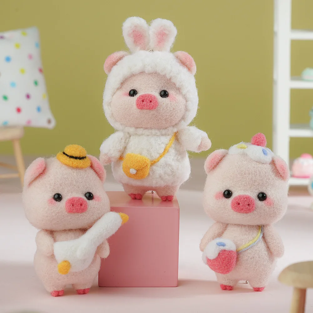 Cute pig creative handmade wool craft felt DIY material package wool felting animal kit