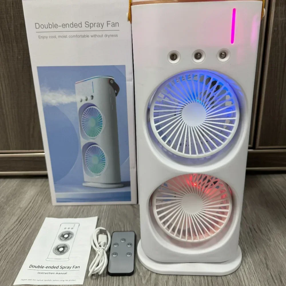 3 In 1 Double Head Spray Mist Fan Portable Air Conditioners USB Cable Electric Fan LED Light Water Mist Fan Air Humidifier