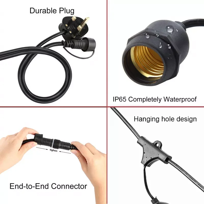 Factory 100m 50m 48ft Outdoor Commercial Festoon Hanging Lights With E27 S14 1W LED Globe Glass Bulb Patio Bistro String Light