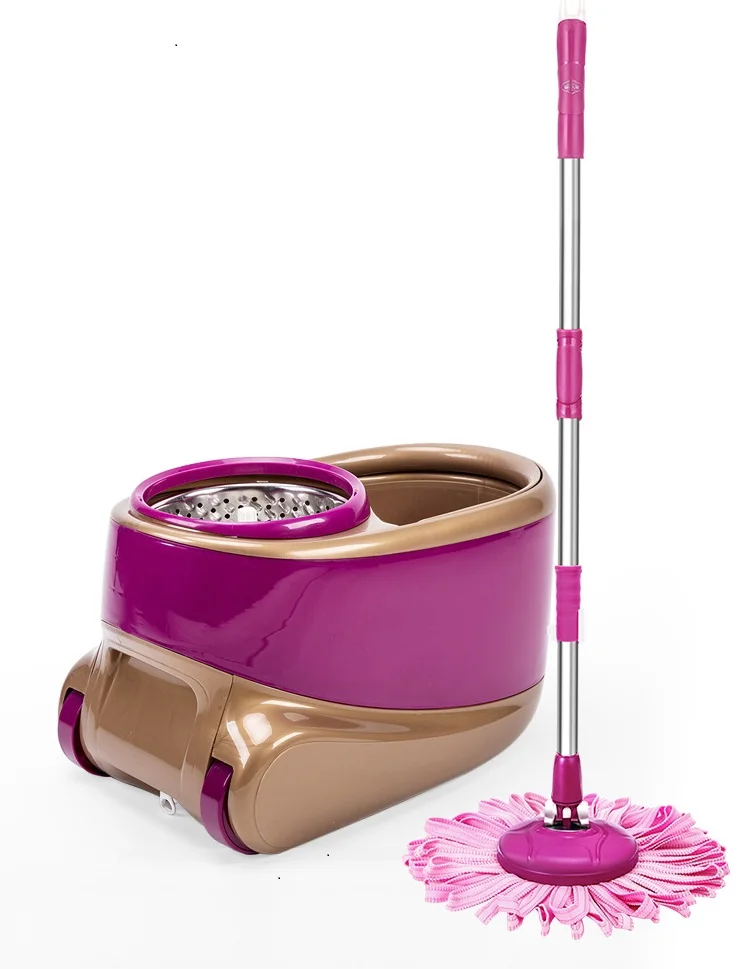 Stainless steel telescopic handle detachable rotary mute roller mop cleaning hands-free magic mop 360, with removable bucket
