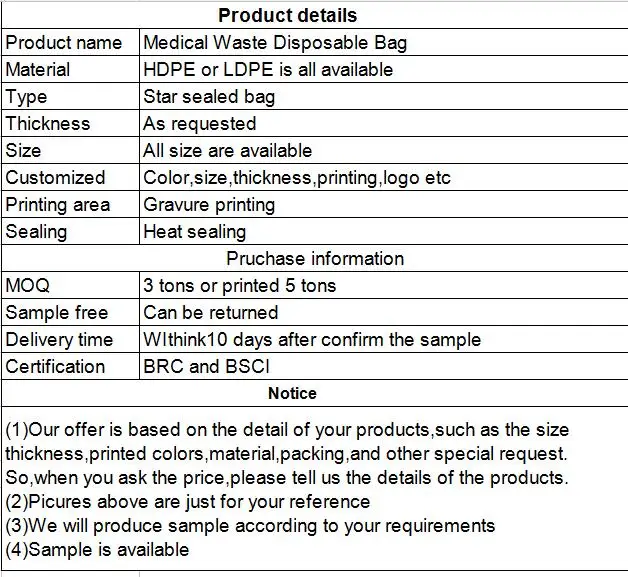 convenience Stock Or Customized Tape stick Open End Autoclave Hospital Waste Medical Garbage Bags