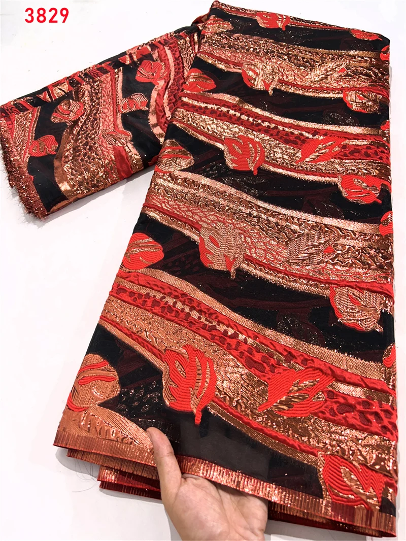 3829 African Brocade Lace Fabric Organza Jacquard Fabric Ethnic Emboss Textile Fabric for Sewing Party Women Dress 5yards