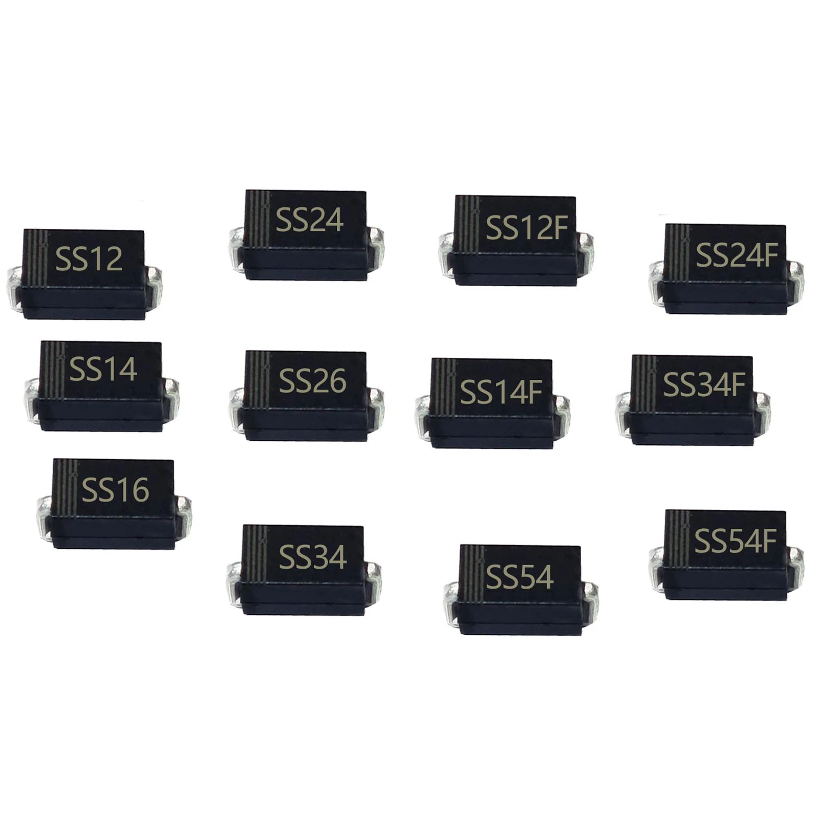 SMD Schottky Diode SS14 SS12 SS16 SS110 SS24 SS26 SS210 SS34 SS36 SS310 SS54 SS510 Package SMA SMB SMC Full Range