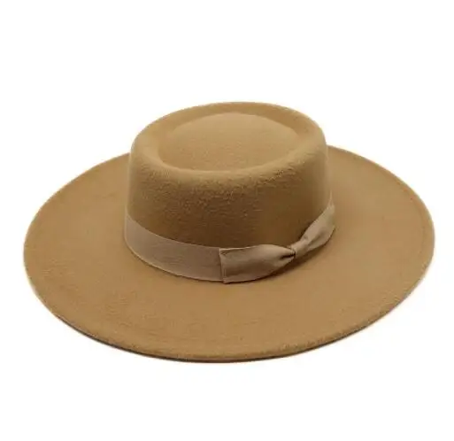 Woolen Men Women Flat Top Fedora cap