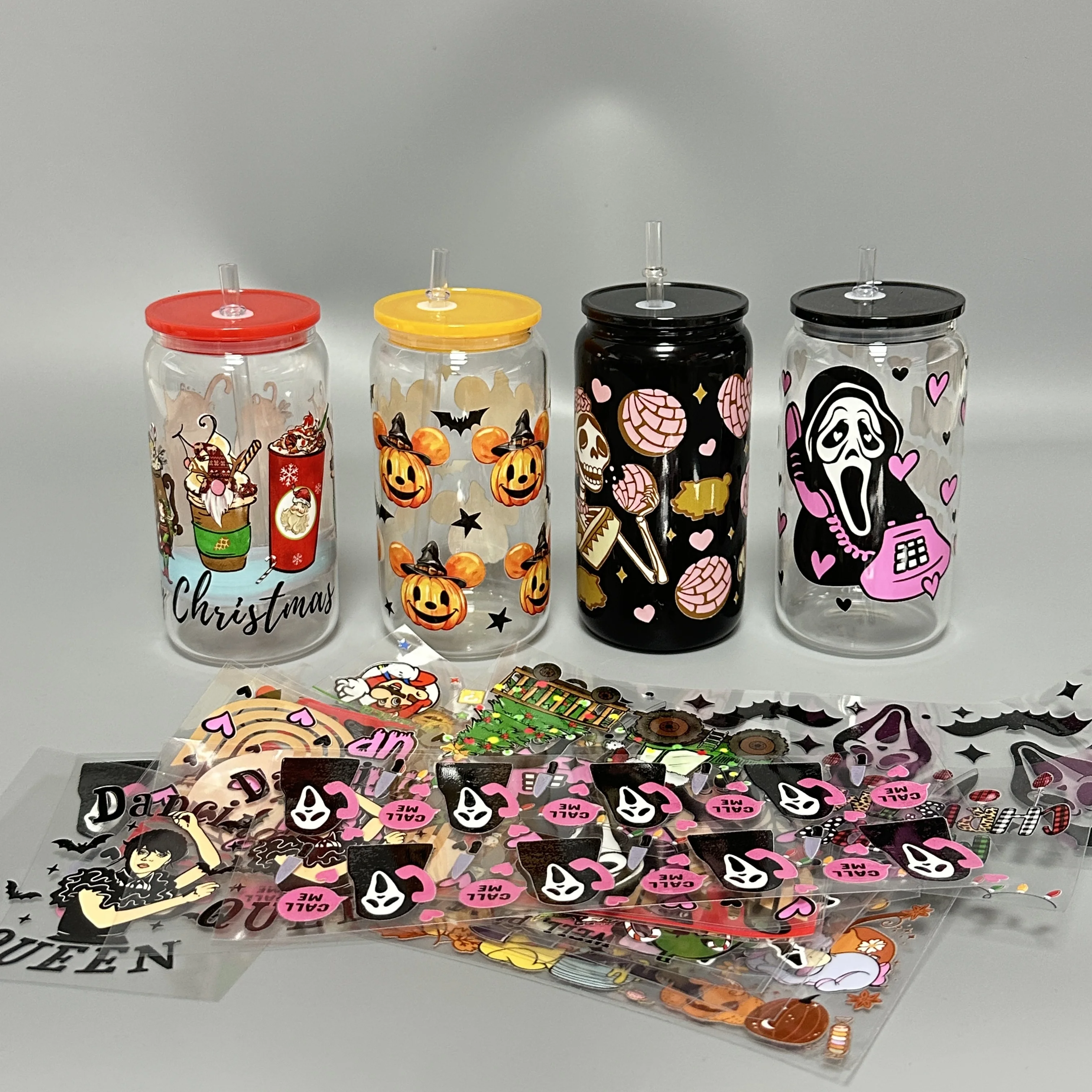 Оптовая продажа на заказ 3D uvdtf переводная виниловая наклейка Uv dtf обертывания стаканов 16 унций стеклянная банка с высокой клейкой uv dtf обертки для чашек