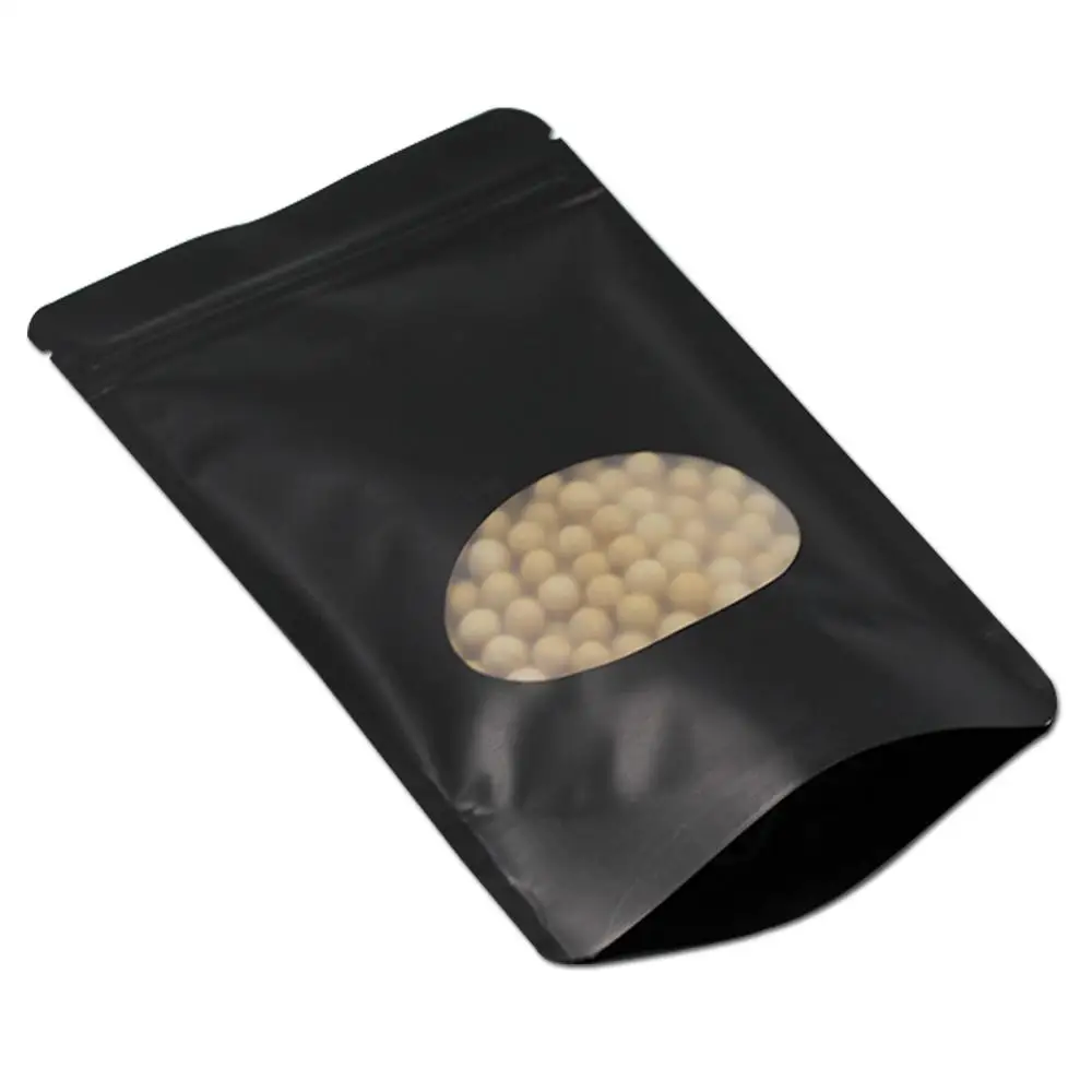 
Stand Up Matte Black Pure Aluminum Foil With Clear Window Food Storage Packaging Bag Zip Lock Grip Seal Pack Bag 