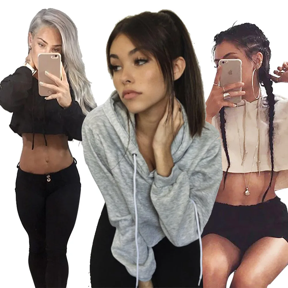 Женский спортивный Укороченный свитшот с длинным рукавом и принтом логотипа на заказ