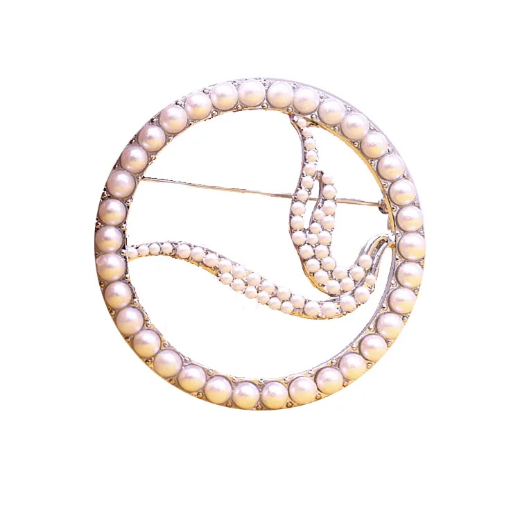 Fashion White Imitation Pearl Circle Shape Animal Dove Pin Sorority  Brooches