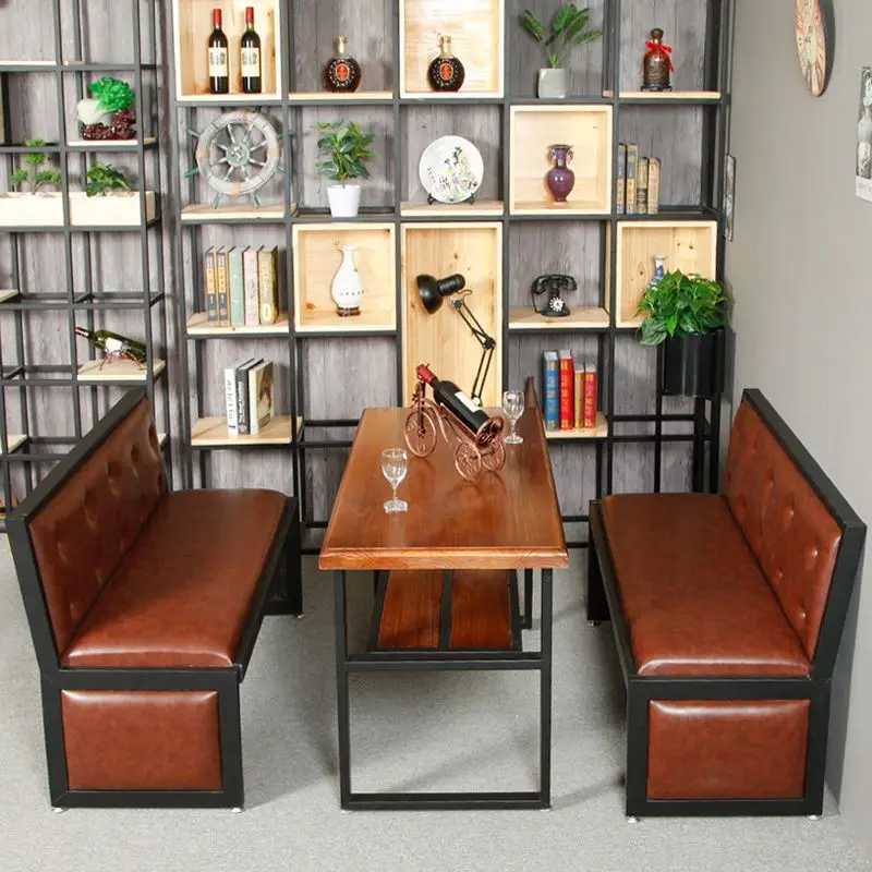 China Factory Direct Wholesale dining room set Black Industrial Style Dining table set iron seat dinner table with Leather Chair