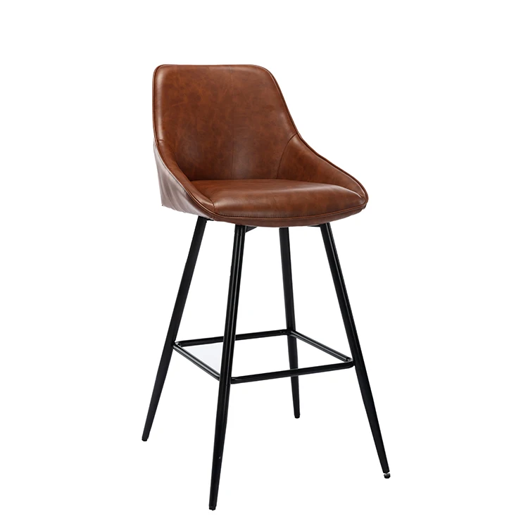 Brown Pu Leather Metal Bar Steel Counter Chair Bar for Cafe Restaurant