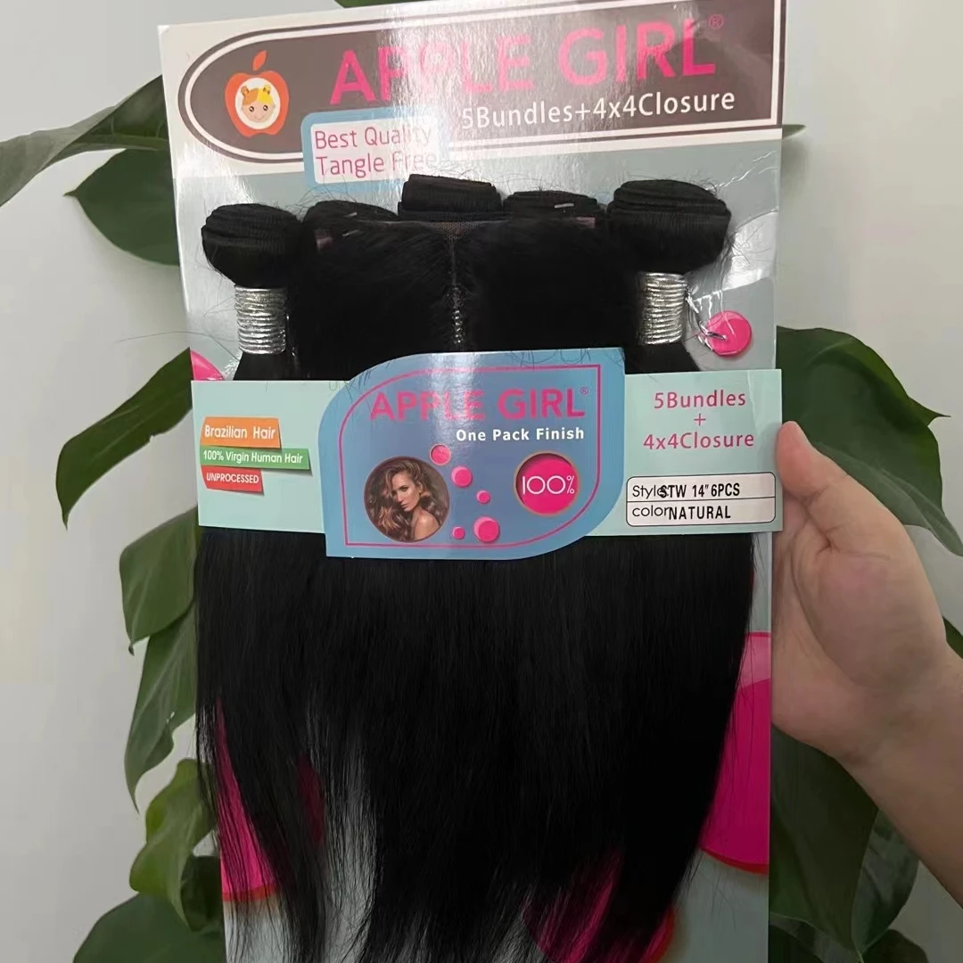 100% Human Pack Hair Weave 10A 5 bundles+closure Pack Hair Packet Hair With Closure