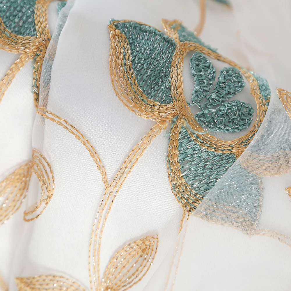 2020 modern latest embroidery Flora green  curtains for home living room ready  Curtains