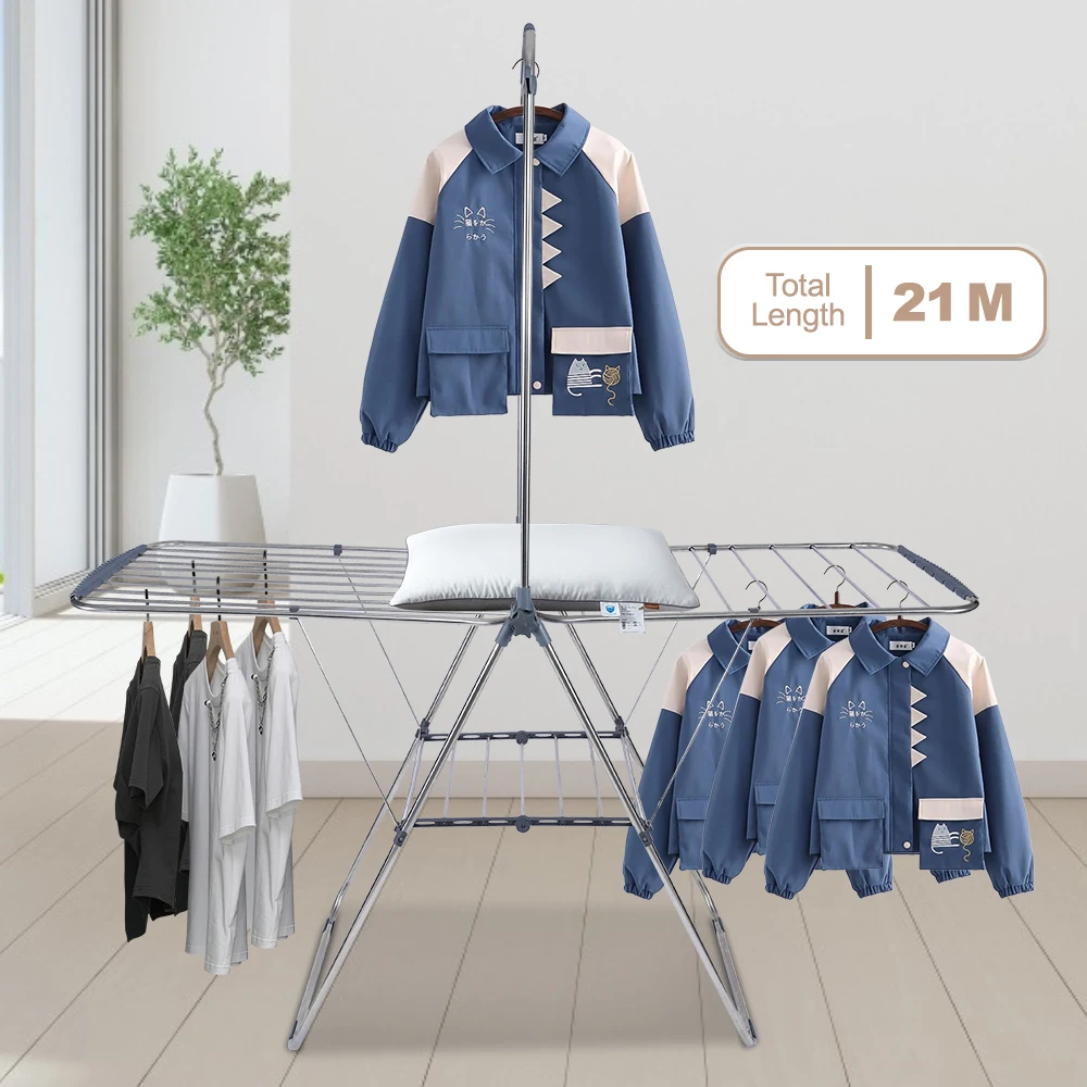 Factory Direct 2 Layer 21M Lacquer Folding Clothes Drying Rack Airer Clothes Dryer Stand For Wet Clothes