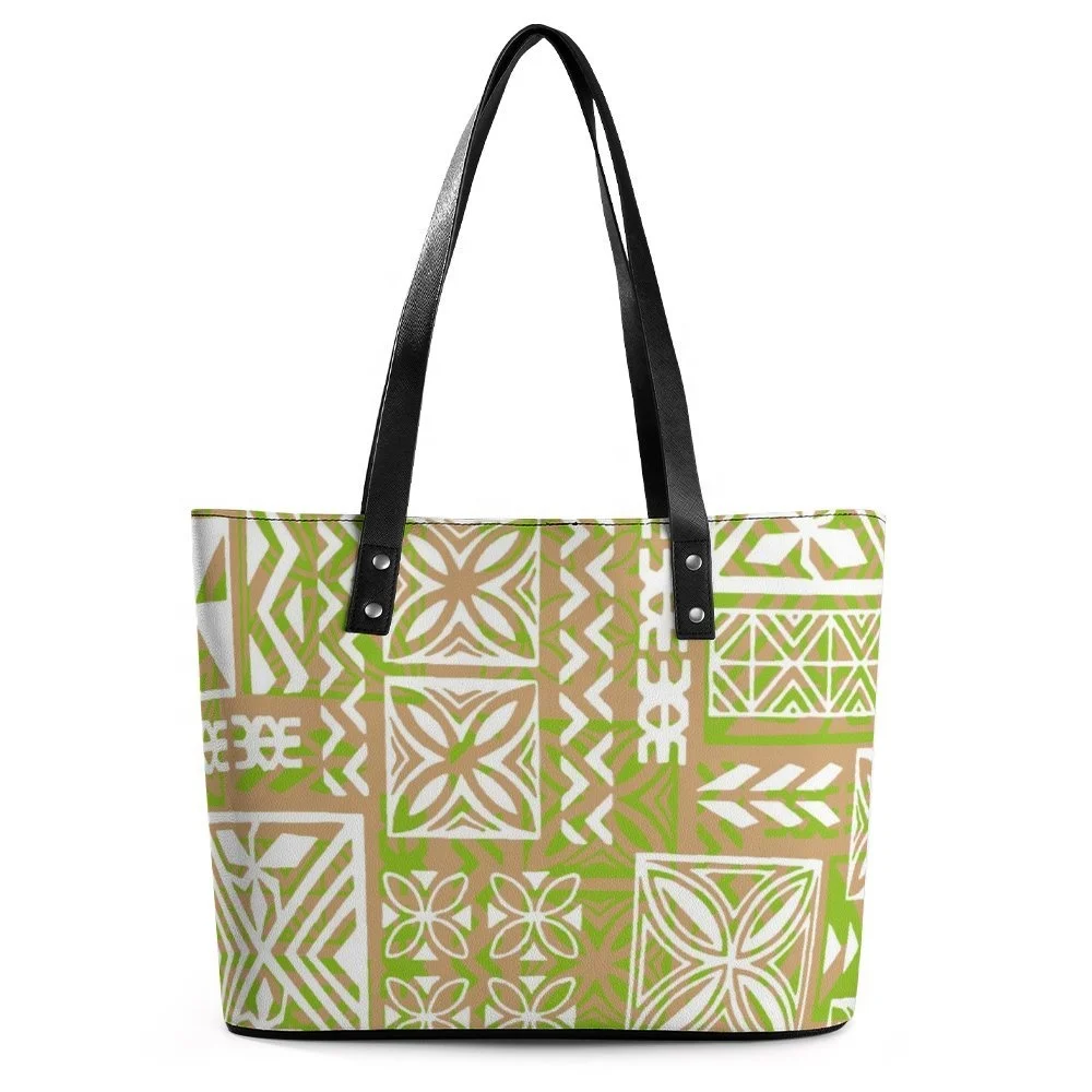 Traditional Tribal Polynesian Samoan Tongan Tapa Print Satchel Handbags for Women Tote Bags With Custom Print Logo
