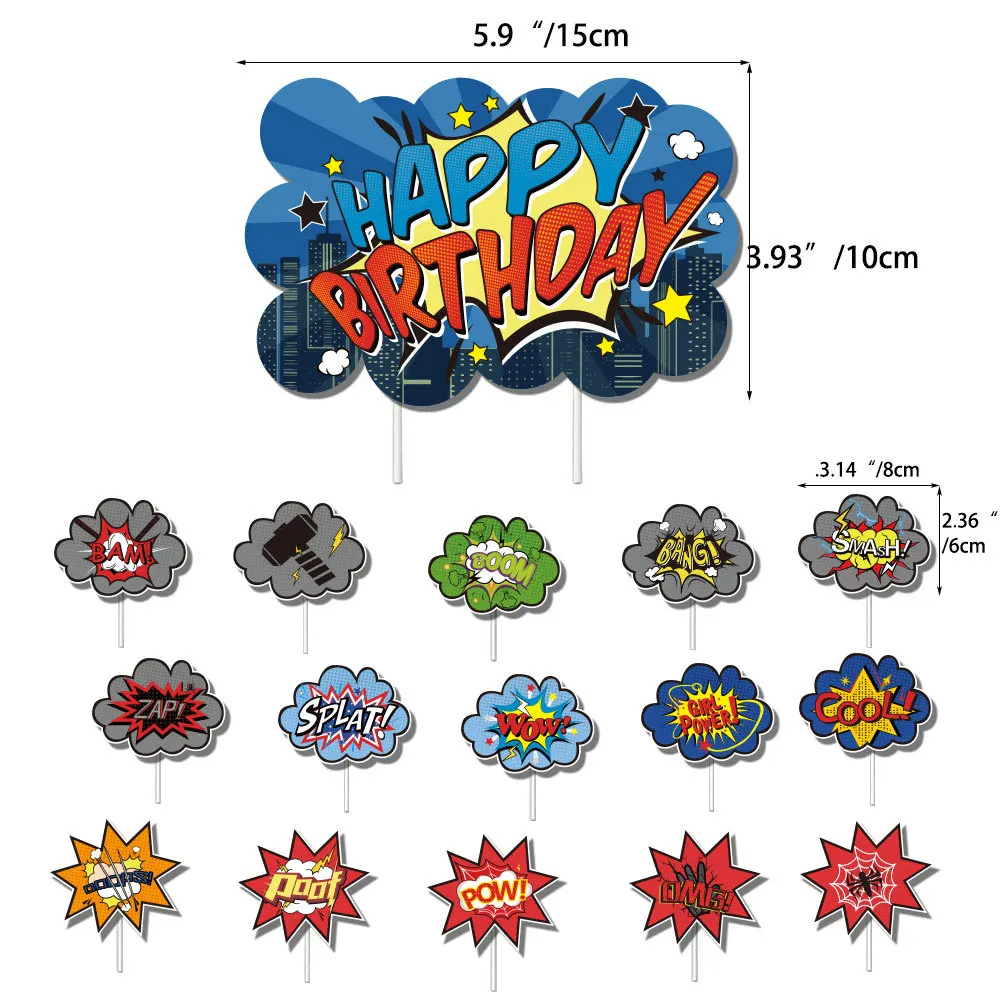 Оригинальный набор украшений для тематической вечеринки в виде супергероя, флаг, натягивающий воздушный шар, открытка для торта с вставкой, товары для детского дня рождения