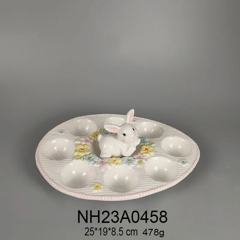 Ceramic Easter Chick Multi-Grid Egg Tray Painted Easter Series Egg Tray Spring Animal Shape Tableware for Kitchen