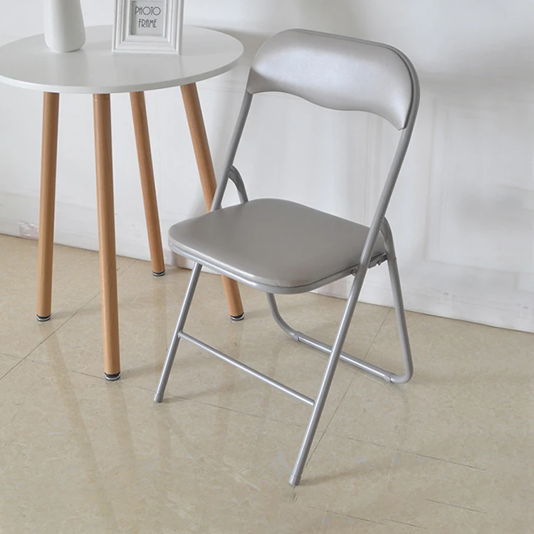 
Chinese Loft Iron Tube Grey PVC Folding Dining Chair 