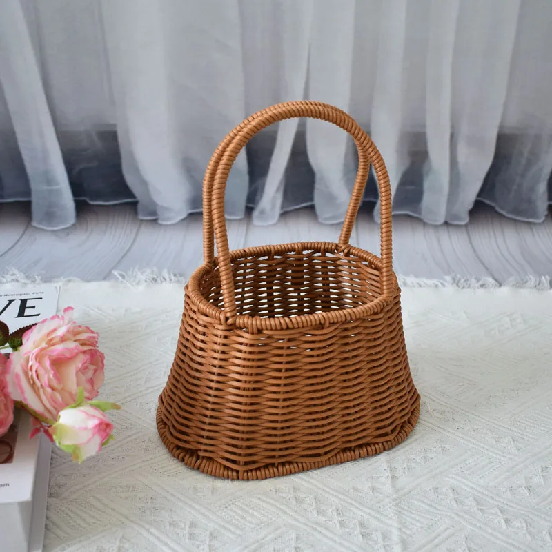 TengLong Dragon Gardening Plastic rattan hand-held flower basket Hand-woven flower basket Home decor Holiday gift basket