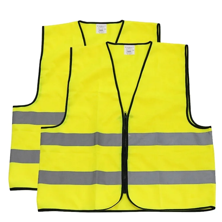 Customized logo 100% Polyester security guard high visibility reflective vest front zipper cheap safety vest