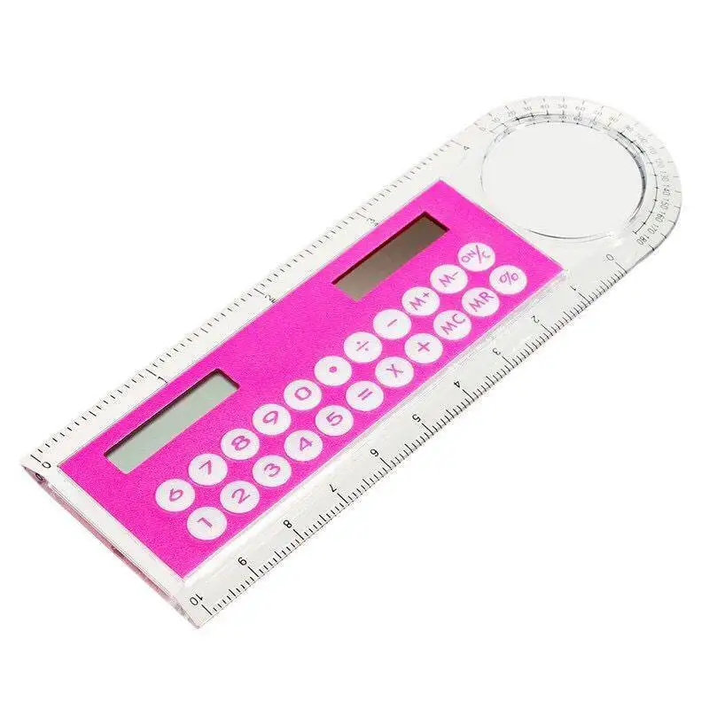 Office School Stationery Gift Give Away Cheap Multi-Function Mini Solar Calculator with Magnifying Glass 10 Cm Ultra-Thin Ruler