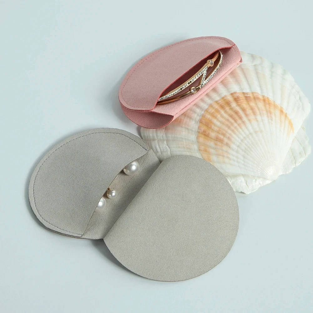 Round Ring Earrings Jewelry Bag Microfiber Velvet Flannel Cotton Round Pouch Custom Logo