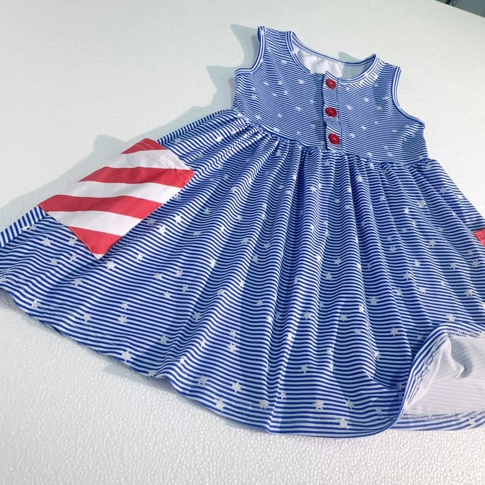 Hot Sale American Girls Flag Dresses Baby Girl Sleeveless 4th Of July Girls Clothing Baby Dress