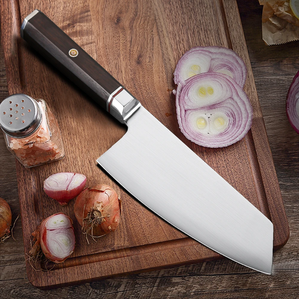 SALE 2 PCS High Quality Sandvik 14C28N carbon steel Handmade Ebony wood Octagonal Handle Kitchen Knife Set