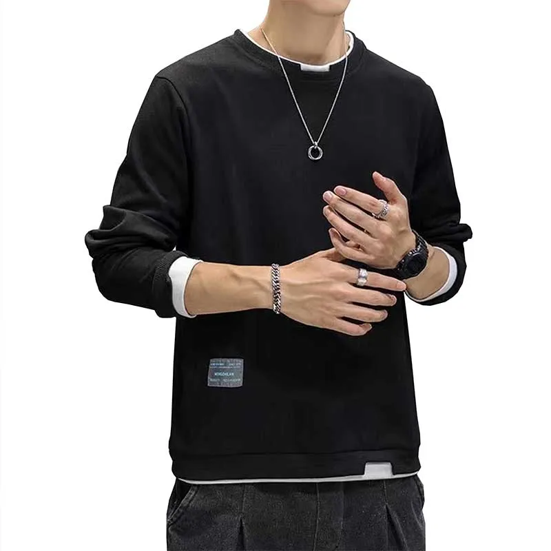 Высокое качество мужской большой пользовательский круглый вырез ткань с длинным рукавом сплошной цвет круглый вырез большой размер мужская Толстовка