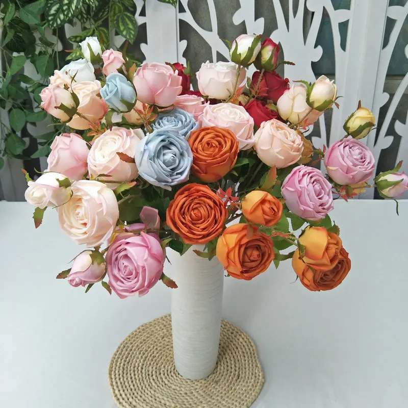 3 Head Imperial Concubine Rose Wedding scene decoration Artificial flowers Three pronged Princess Rose