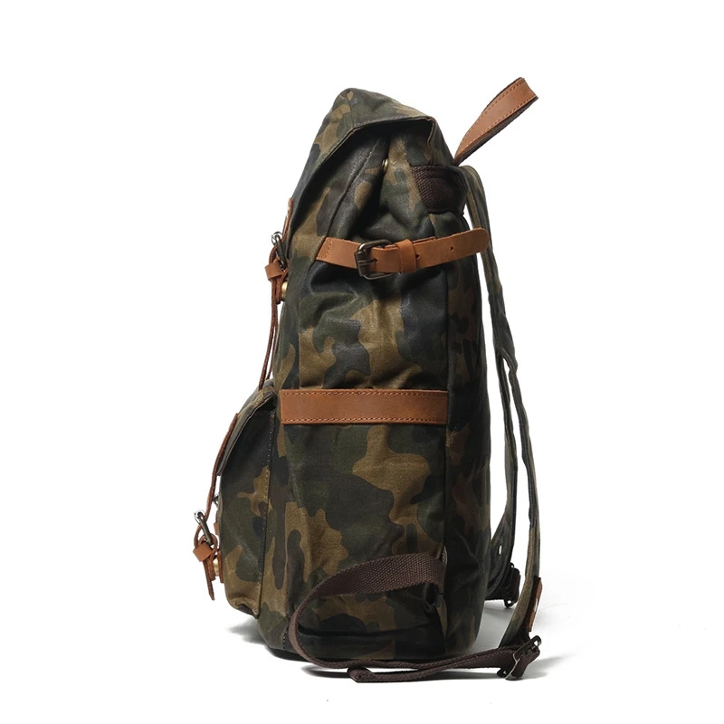 Outdoor Waxed Waterproof Canvas Backpack Camouflage Camping Backpack