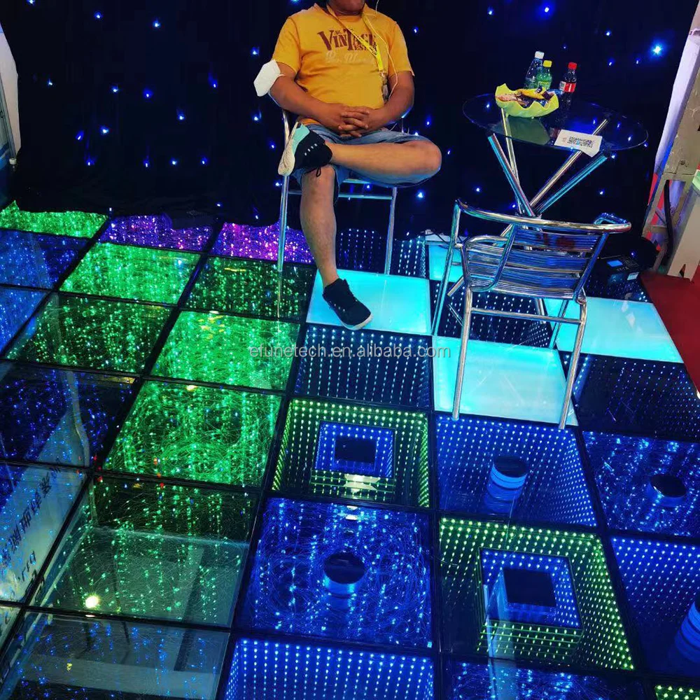 DMX RGB Color Changing Infinity Led Disco Party Dance Floor 3D Infinite Mirror Dance Floor Abyss Tunnel Stage Panel Floor Game