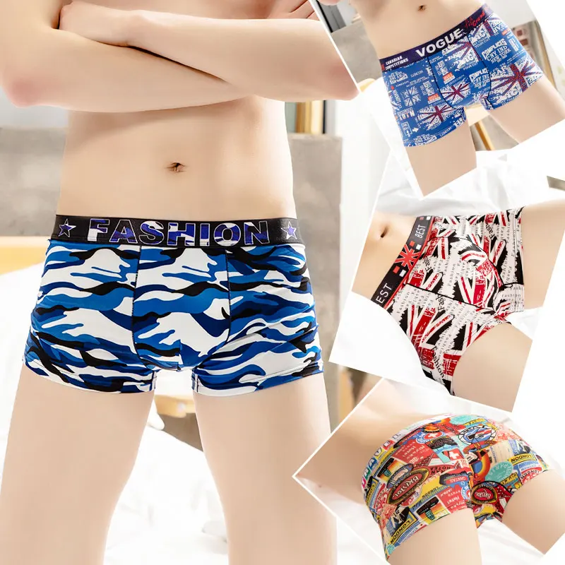 Недорогие дышащие мужские боксеры из полиэстера, сексуальное мужское нижнее белье с принтом, мужское нижнее белье из ледяного шелка