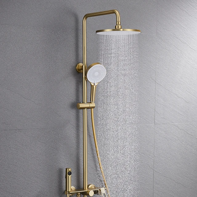 Factory Outlet Bathtub Shower Column Set copper and brass material Gold Round Bathroom Shower Faucet