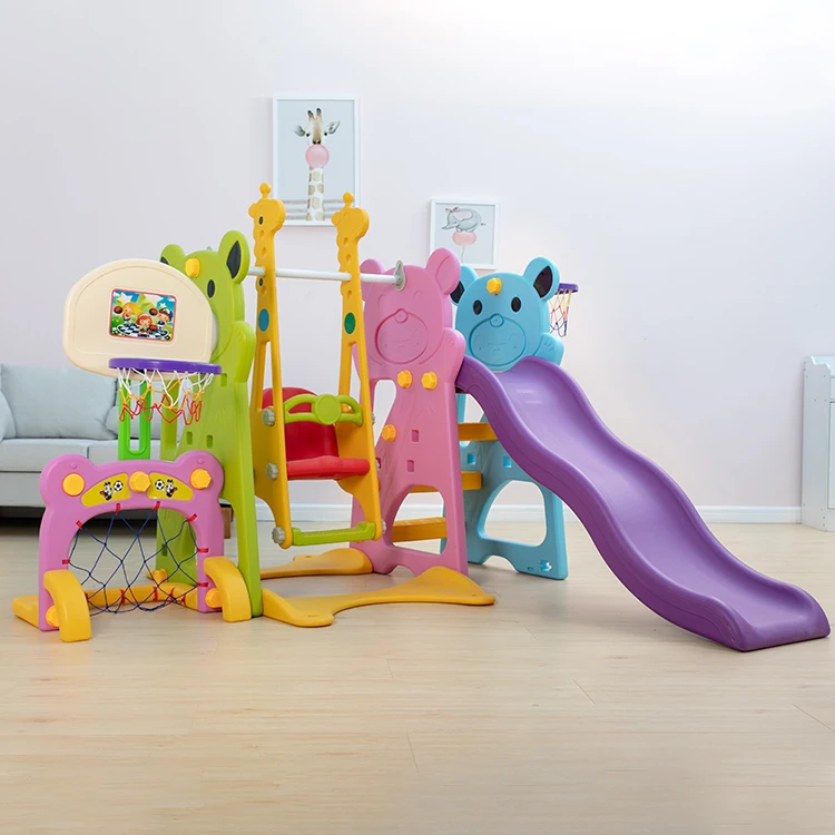 5 In 1 New Commercial Panda Kids Baby China Games Plastic Slide With Swing Set On Sale For Kids