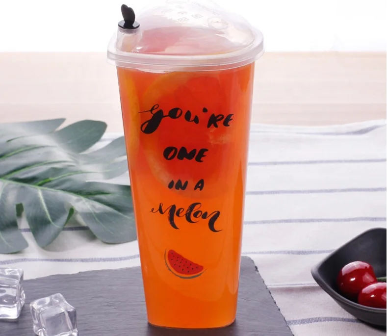 16oz 22oz Heart Shaped Boba Cup Disposable PP Plastic Injection Boba Bubble Tea Cup and Lid and Straw for Juice Milk Tea