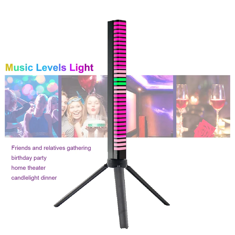 RGB Voice Control LED Music Rhythm Lights with 3D Screen Ambient Light Bar 5V Rechargeable Computer Desktop Voice Sensing Light