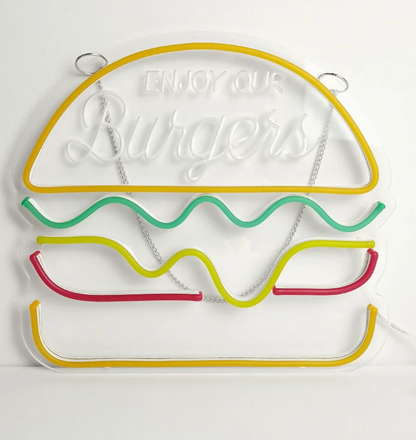 Tacos Pizza Beer Advertising Neon Light USB Powered Led Hamburger Neon Sign For Wall Restaurant Pub Food Party Bar Decoration