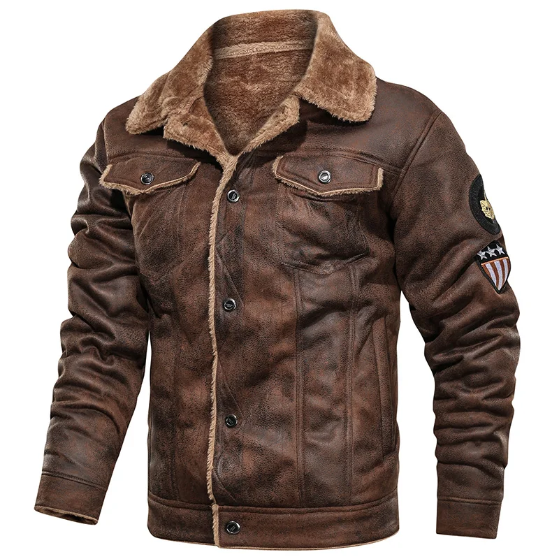 
2019 New Arrivals Single Breasted Brown Color Retro Style Mens Faux Fur Suede Leather Jaket Winter Coat 