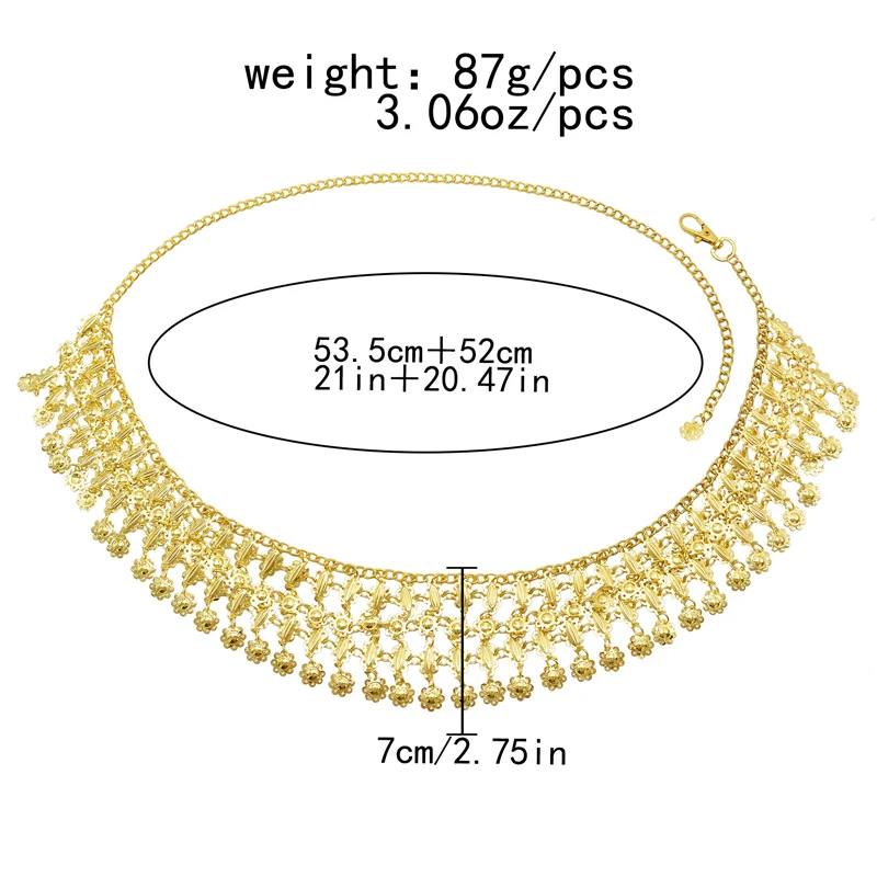 Fashion Gold Plated Flowers Tassel Waist Chain Belly Turkish Gypsy Body Chain Dance Jewelry Bohemian Vintage Accessories