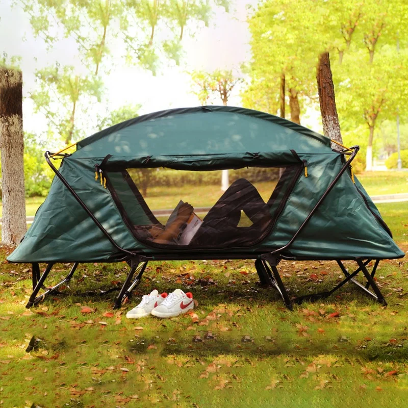 Outdoor Thickened Oxford Off Ground Tent Outdoor 1-2 Person Double-layer Camping Fishing Cot Tent with Bed