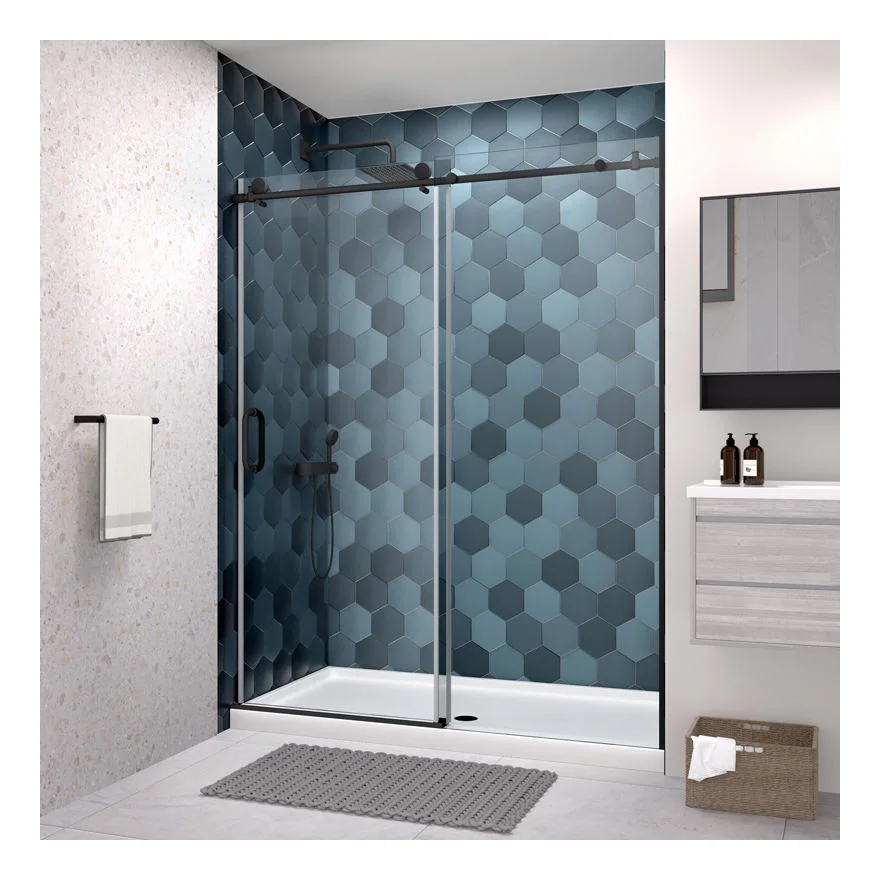 Glass Shower Doors Sliding Frameless Stainless Steel Tempered Glass Single Sliding Shower Door Bathroom