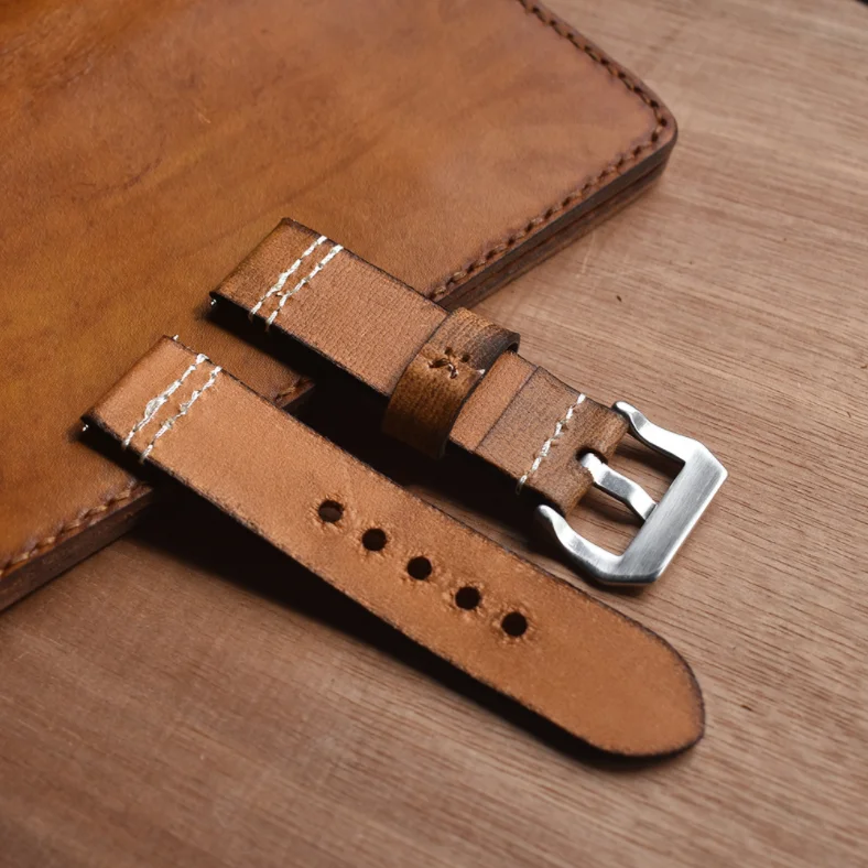 Hot sale sootiness color vegetable-tanned leather retro handmade strap bronze leather strap