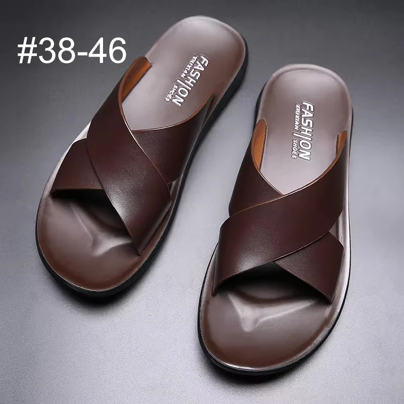 Hot Sale Summer Sandals Outdoor Fashion Cross Strap Slippers Men Leather Casual Soft Sole Beach Sandals Slippers