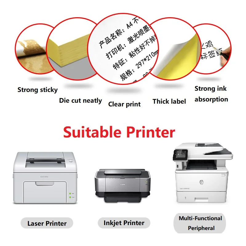 Custom printing A4 label 70mm*29.7mm 30 up per sheet A4 letter stickers for laser/inkjet printer