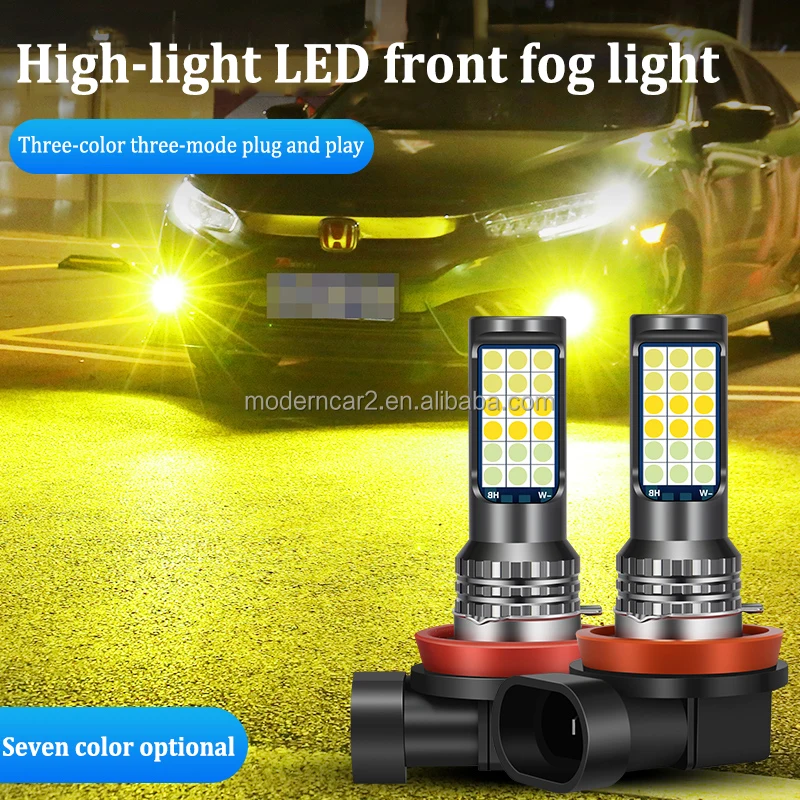 2Pcs 3 Color H8 H3 H7 H11 881 9006 Fog Light Bulbs LED Headlight Auto Fog Lamp Flashing Car Anti Foglamp Car Running Lamp12V 24V