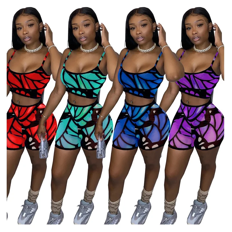 
New Fashion Vendor Summer Sets For Women Clothing Casual Sling Tank 2 Piece Short Set Women Printed Summer Sets 2021 