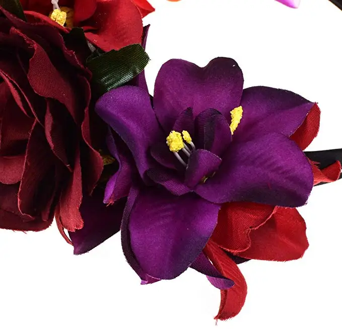 Mexican Flower Crown Headband Halloween Party Costume Dia de Los Muertos Headpiece