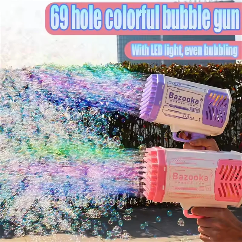 Charging Blowing Maker Gatling Automatic Making Kids Rocket 69 Hole Soap Blower LED Light Toy Children Gift Bubble Gun Machine