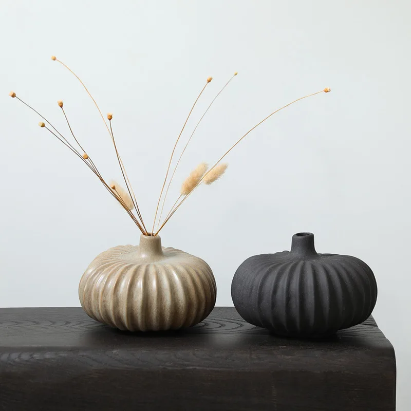Modern Pumpkin Shape Ceramic Vase Table Top Small Mouth Dry Flower Vase Wholesale