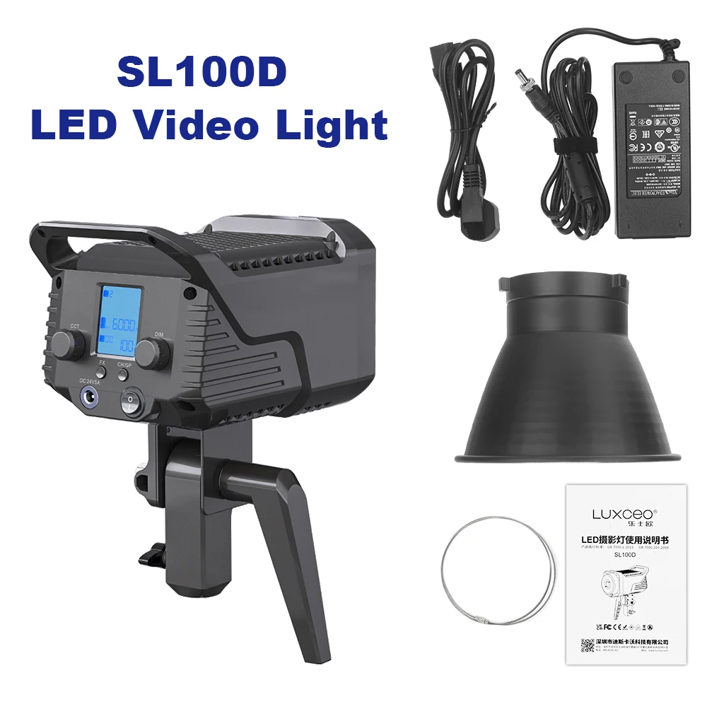 LUXCEO SL100D 100W 37000 Lux Meter 6500K Studio Photographic Lighting LED Camera Video Light Spotlight Photography Equipment